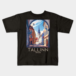 A Vintage Travel Illustration of Tallinn - Estonia Kids T-Shirt